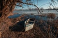 Spring landscape with wooden boat Royalty Free Stock Photo